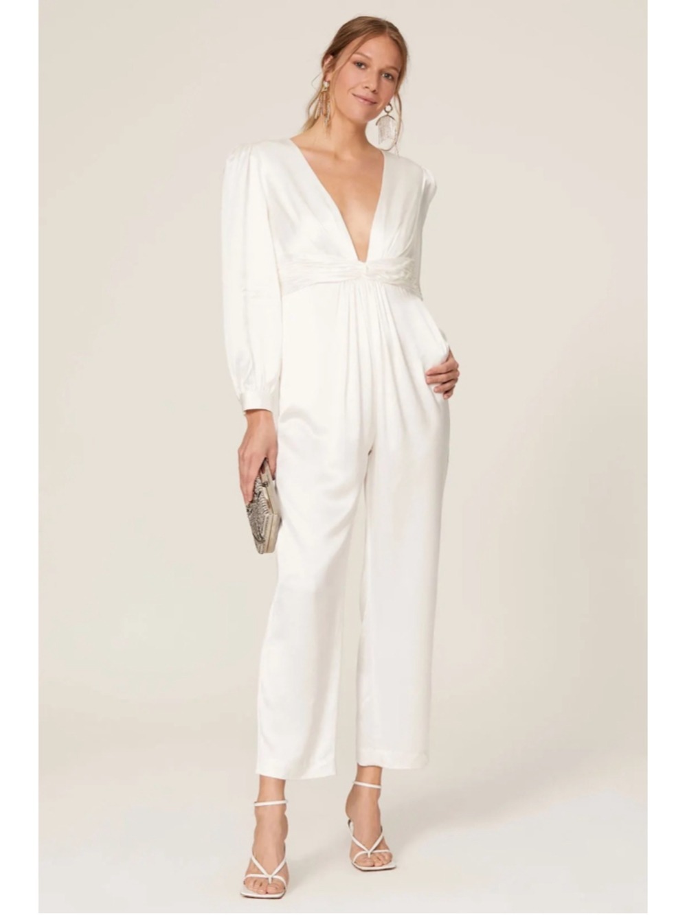 Mac Duggal White Satin Jumpsuit Sz 0 - Picture 4 of 9